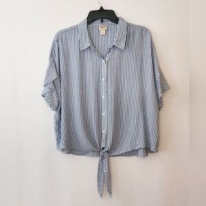 Mossimo Supply Co. Blue and White Striped Tie-Front Blouse
